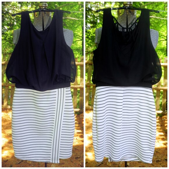 Jr Girls Black Chiffon & White Stripe Sleeveless Dress by Speechless Size SM - Picture 1 of 4